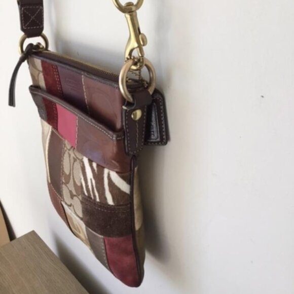 COACH Signature Patchwork Multicolor Canvas Leather Suede Shoulder Bag Crossbody - Picture 8 of 11